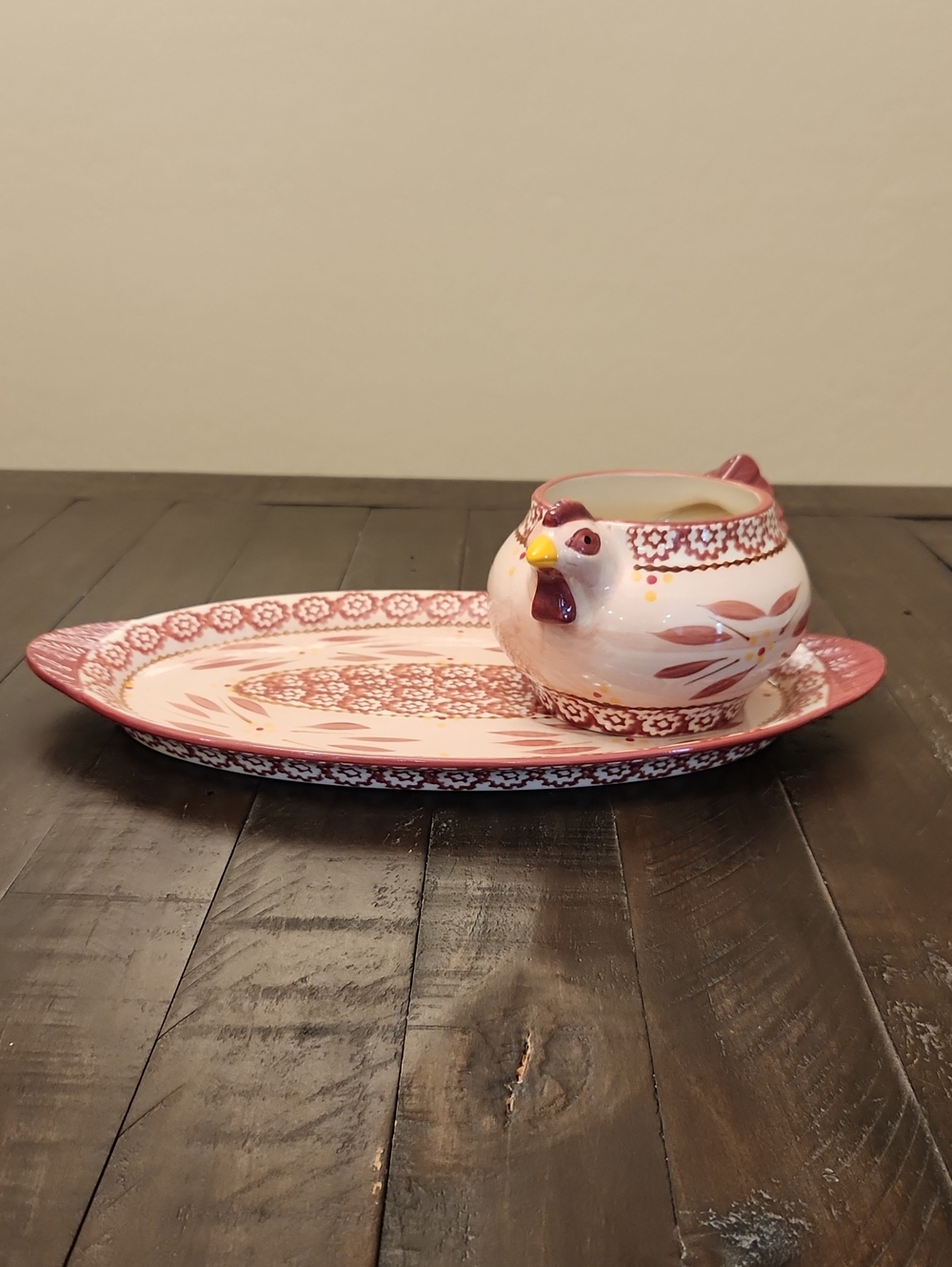 Old World Cranberry 2-piece chicken soup bowl and oval sandwich Plate
